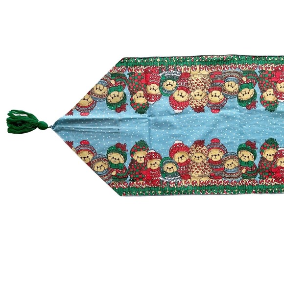 Leacock & Co Winter Christmas Teddy Bear Sweater Candy Table Runner & 6 Napkins - Picture 2 of 9